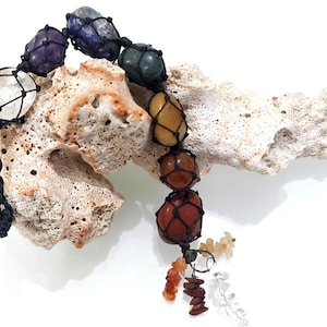 7 Chakra Tumbled Stone Car Hanger With Chips Tassel ~ Hanging Ornament