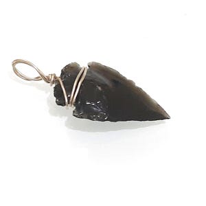 Black obsidian arrowhead pendant perfectly wire wrap crystal chakra pendant
