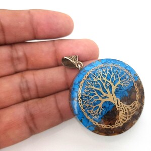Orgone Tree of Life and Reiki Chakra Combination Turquoise and Tiger's Eye Pendant