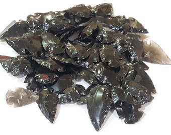 Black Obsidian Arrowheads (10): Hand Knapped Spear Points for Jewelry