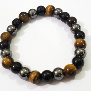Triple Protection Bracelet, Golden Tigers Eye,Black Obsidian, Hematite Stone , Bead Stretch Bracelet Natural stone Bracelet