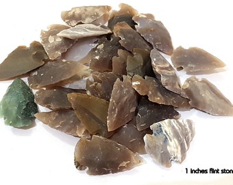 21 Multi-Color Flint Arrowhead Points: Hand Carved Spear Heads