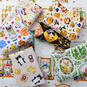 Pure Cotton Cloth Cartoon Idyllic DIY Handmade Tablecloth Animal Checkered Cotton Fabric Dog Pink Fabric Blue Kitten Fabric SoldBy Half Yard