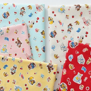 Pure Cotton Washable Cloth Fermented Cotton Soft Handmade Clothes Fabric Cartoon Bunny Fabric Light Weight Fabric Sewing Material DIY Making