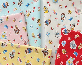 Pure Cotton Washable Cloth Fermented Cotton Soft Handmade Clothes Fabric Cartoon Bunny Fabric Light Weight Fabric Sewing Material DIY Making