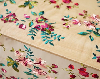 Retro Soft Skin Mesh Colorful Embroidery Rose Lace Fabric Handmade Fabric Accessories Gorgeous Lace Trim Exquisite Flower Embroidered Lace