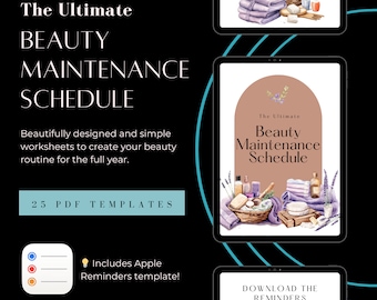 Beauty Maintenance Schedule, Printable Routine Planner, Apple Reminders App Template, Print & Digital Worksheets, Floral and Neutral