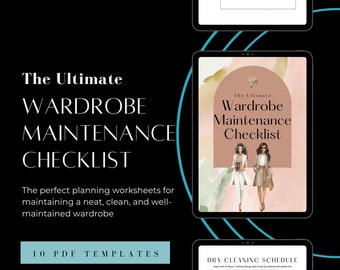 Wardrobe Maintenance Checklist, Fashion Planner, Closet Organizer, Upcycling and Recycling, PDF Printables