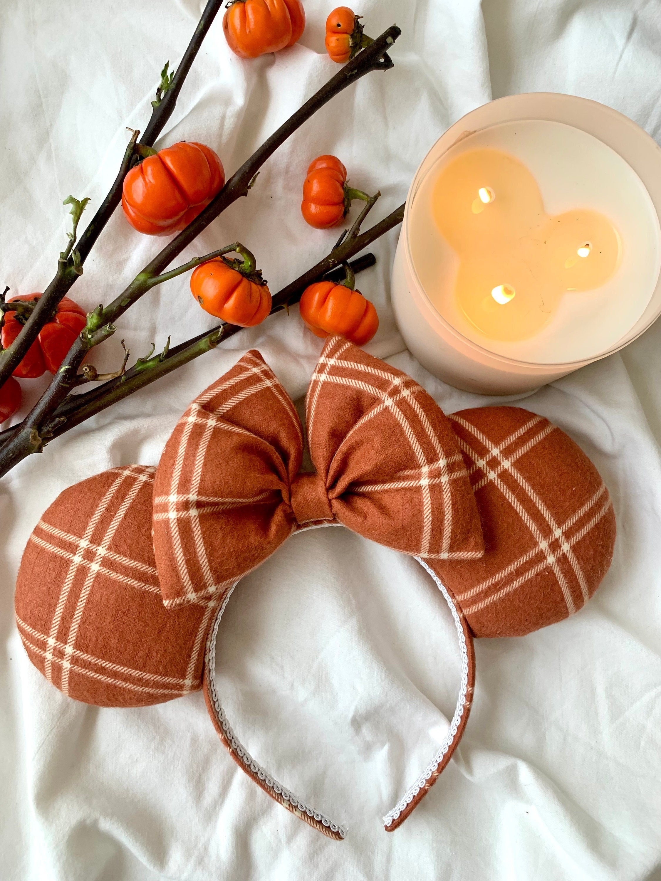 Autumn Fall Plaid Cozy Minnie Mickey Mouse Ear Headband - Etsy display picture 1