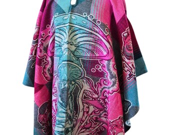 Mushroom Poncho: Wool Blend, Boho Festival Style