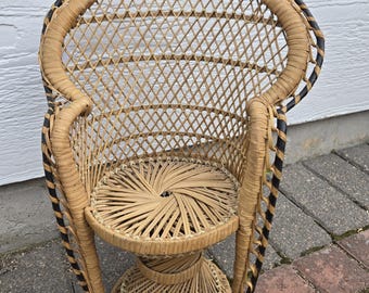 Vintage Mini Wicker Peacock Chair: Boho Doll Plant Stand