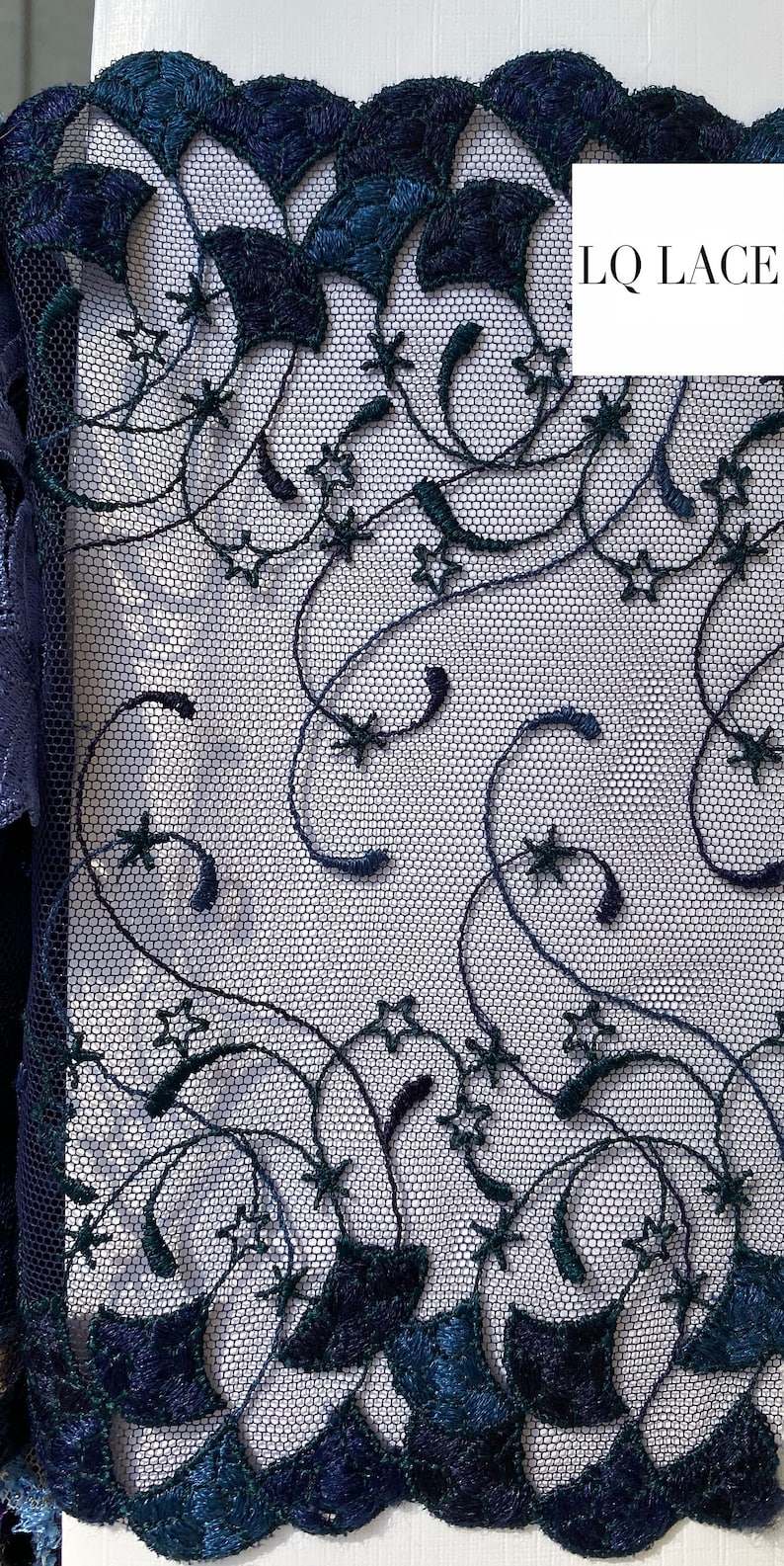 Navy Blue Lace Trim Blue Lace Fabric Embroidered Lace Trim By The Yard Flower Lace Trimming French Lace Lingerie Floral Lace Spitzenstoff