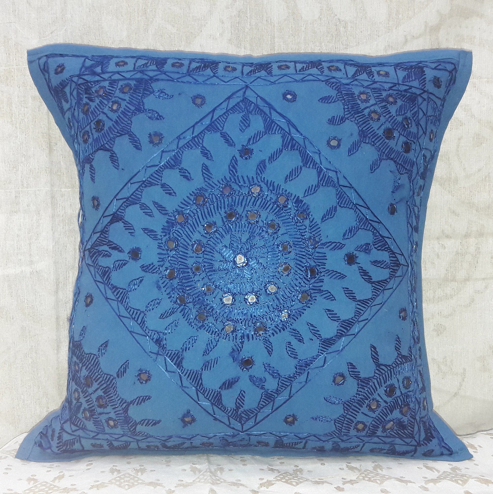 Indian Hand Embroidered Cushion Cover Mirror Work Handmade Etsy