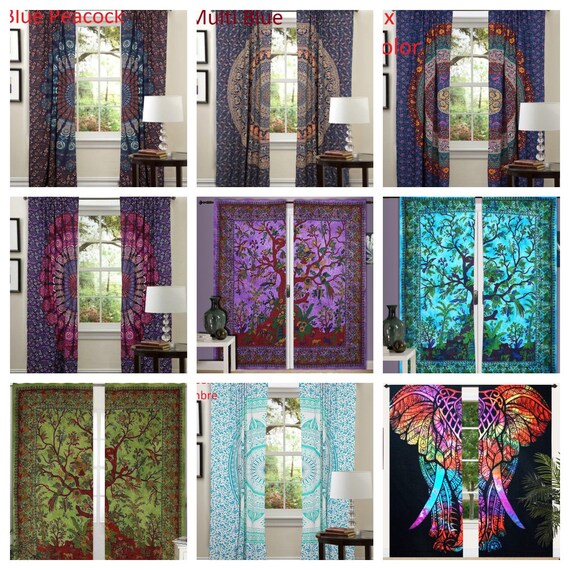 Indian Purple Mandala Cotton Hippie Tapestry Door Cutain Decor Window Curtains