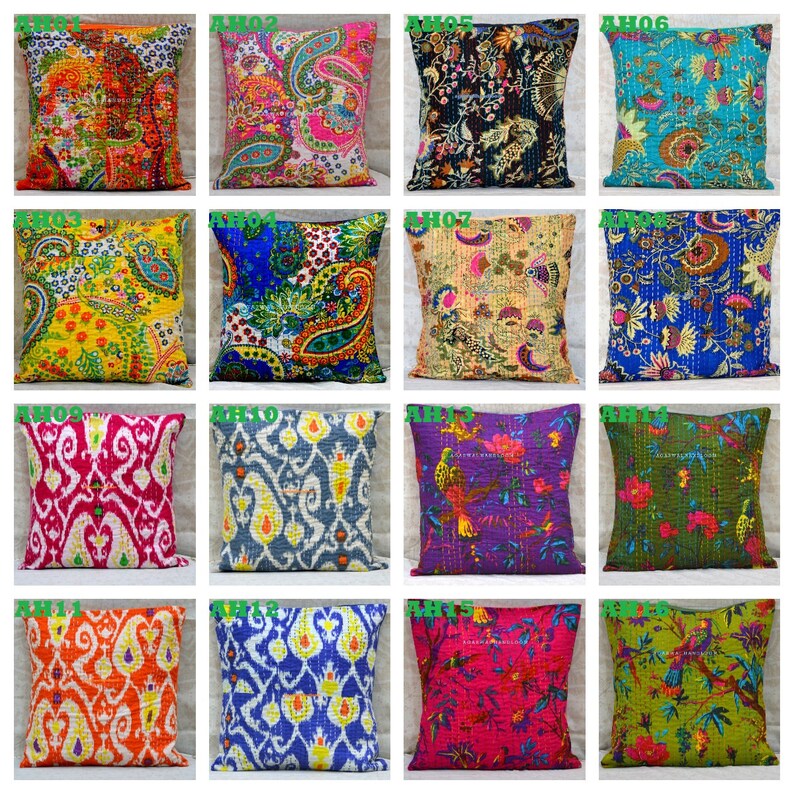 Kantha Pillow Covers/Kantha cushion cover / Indian quilted Etsy