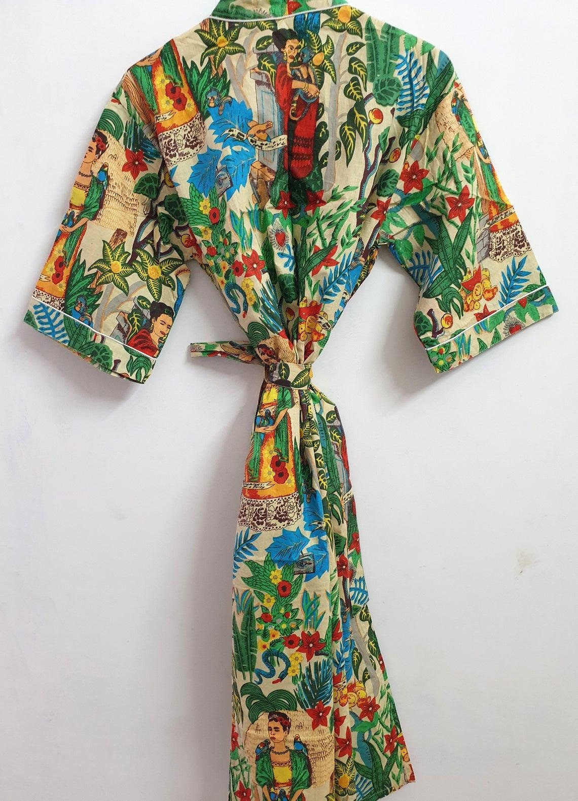 Large Free Size Cotton Bathrobe Women Kimono Beige Color | Etsy