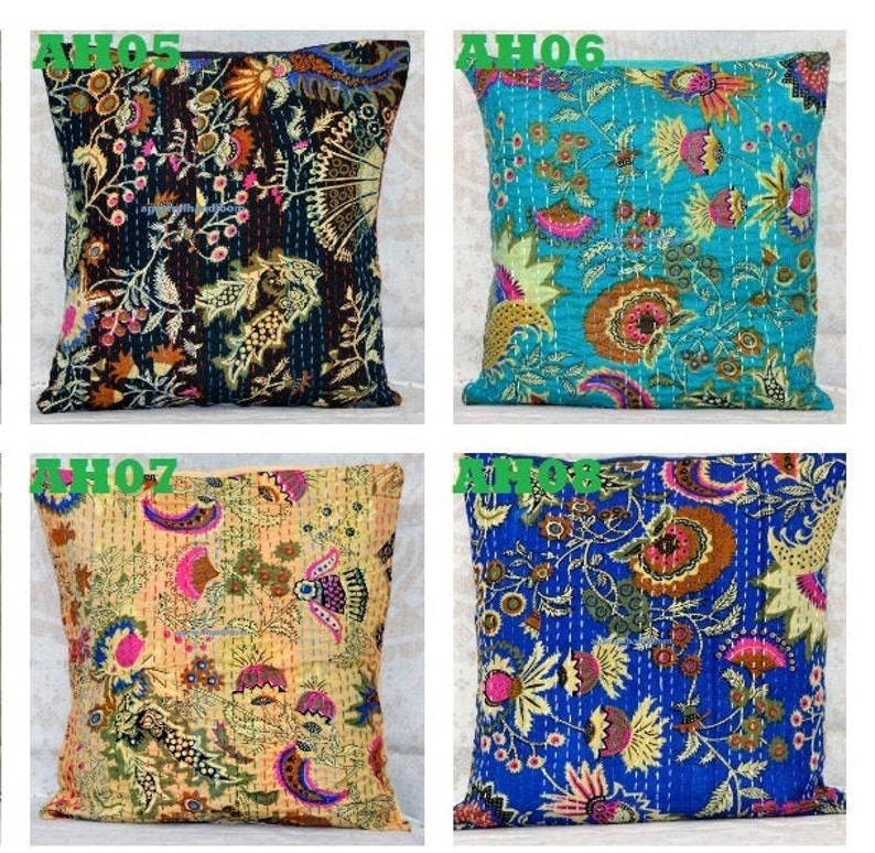 Kantha Pillow Covers/kantha Cushion Cover / Indian Quilted Etsy