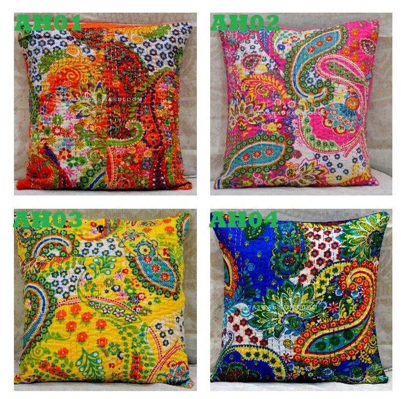 Kantha Pillow Covers/kantha Cushion Cover / Indian Quilted Etsy