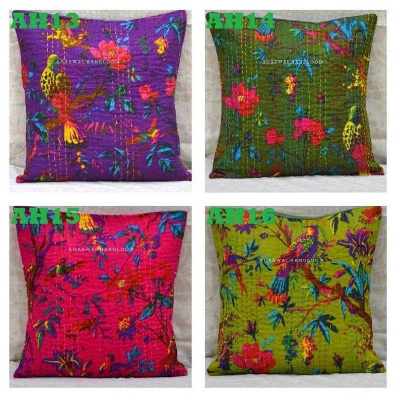 Kantha Pillow Covers/kantha Cushion Cover / Indian Quilted Etsy