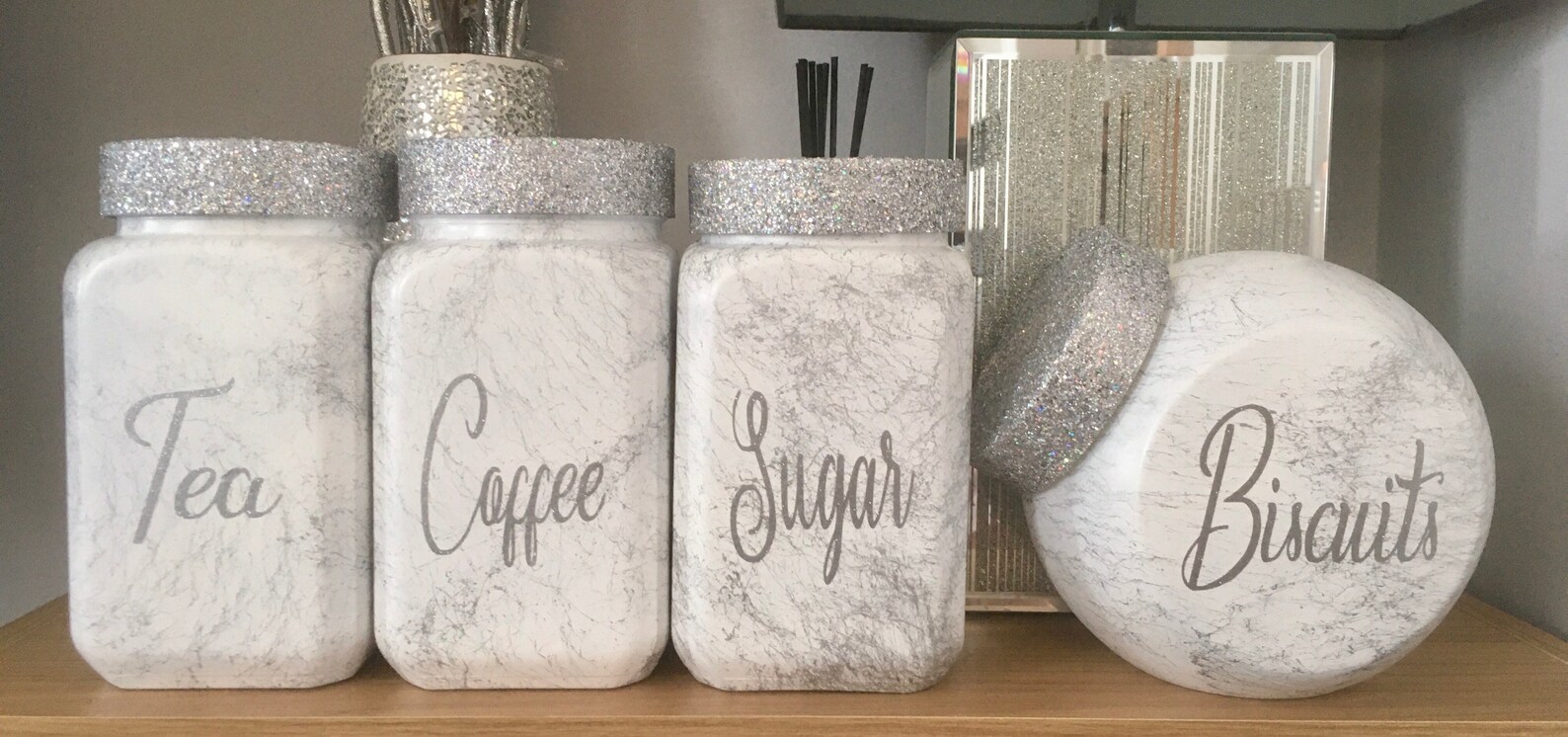 glitter tea coffee sugar canisters