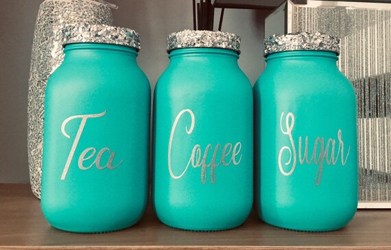turquoise tea coffee sugar canisters