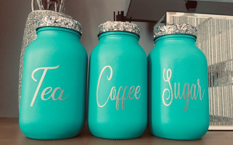 glitter tea coffee and sugar canisters