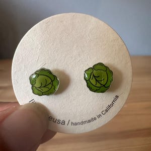 Cute Cabbage Stud Earrings, Hypoallergenic Titanium Earrings, Vegetable Studs, Food Jewelry, Tiny Green Earrings, Gift for Veggie Lover