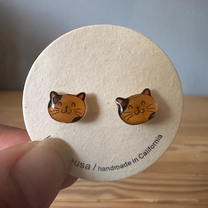 Cute Animal Earrings, Small Kitty Stud Earrings, Titanium Earrings, Tiny Cat Earring Stud, Gift for Little Girl