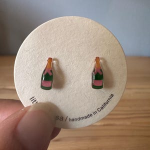 Champagne Bottle Stud Earrings, Titanium Posts, Handmade