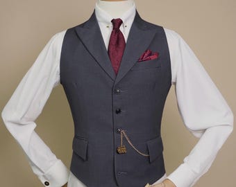 Grey Waistcoat with Peak Lapel - Tailored Fit Single-Breasted vest