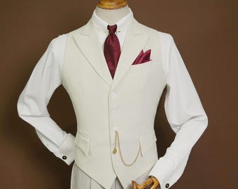 Off-white Waistcoat with Peak Lapel - Tailored Fit Single-Breasted vest