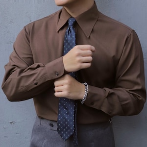 brown midi long sleeve dress Piero Wool Twill Chocolate Brown Shirt