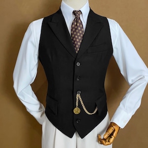 Men’s Black Single-Breasted Waistcoat with Peak Lapel - Tailored Fit