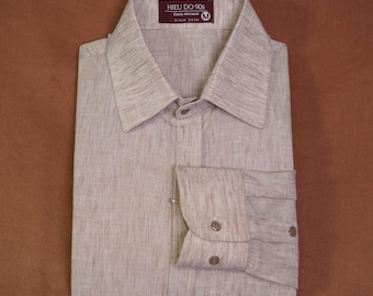 Men’s Linen Dress Shirt Beige Color Beach vibe | Regular Fit Classic Wide Collar Long Sleeves with FrenchCuff or Standard Cuff