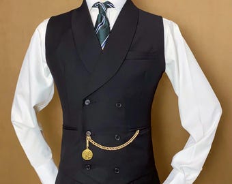 Men’s Black Double-Breasted Waistcoat Shawl Lapel - Tailored Fit