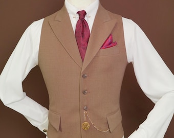 Light beige Single-Breasted Waistcoat with Peak Lapel - Tailored Fit Handmade Wedding Groom Vest Light Taupe Color