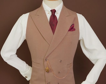 Light beige Double-Breasted Waistcoat with Peak Lapel - Tailored Fit Handmade Wedding Groom Vest Light Taupe Color