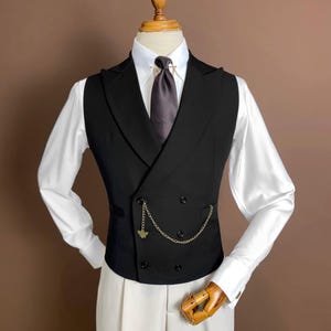 Men’s Black Double-Breasted Classic style Waistcoat with Wide Peak Lapel - Tailored Fit