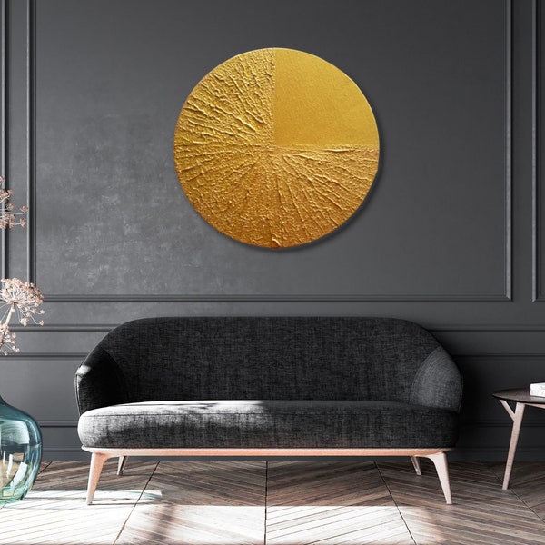 Abstract Gold Circle Wall Art Etsy