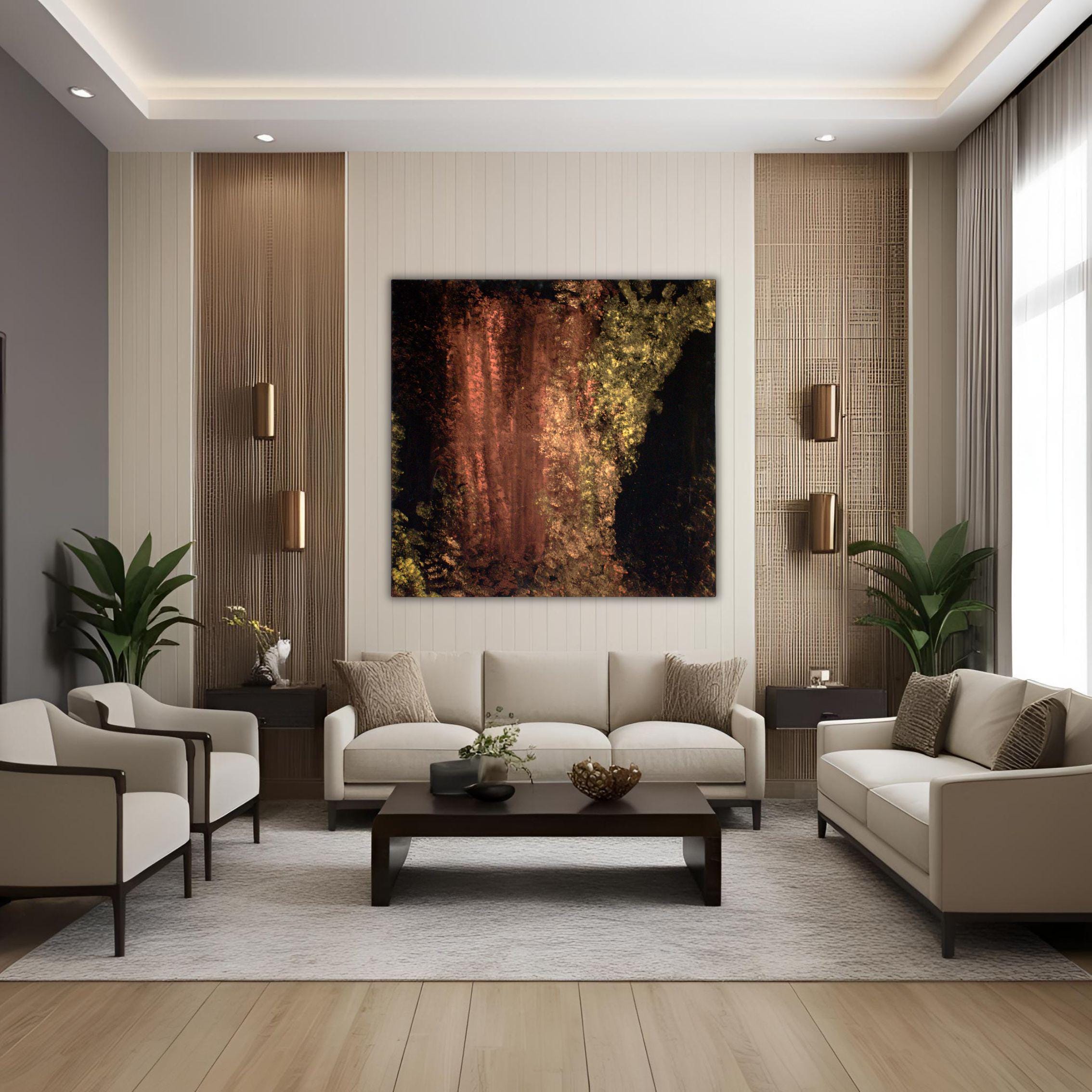 黒と金の抽象画：テクスチャードアクリルキャンバス（90x90） - Etsy 日本