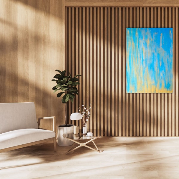 Abstract Painting Contrast Nr.2 - Enchanting Shimmering Blue and Gold Acrylic Painting, 50x70 cm