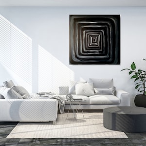 ACRYLIC PAINTING On CANVAS Black And White Artwork Contemporary Wall art Monochrome Living Room Artwork Handprinted Canvas Design image 1