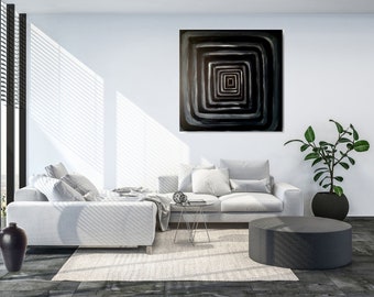 ACRYLIC PAINTING On CANVAS | Black And White Artwork | Contemporary Wall art | Monochrome Living Room Artwork | Handprinted Canvas Design |