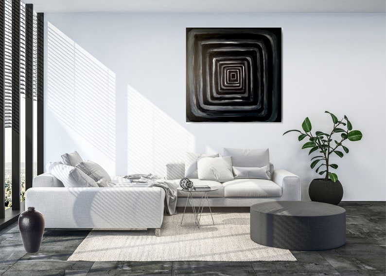 ACRYLIC PAINTING On CANVAS Black And White Artwork Contemporary Wall art Monochrome Living Room Artwork Handprinted Canvas Design image 1