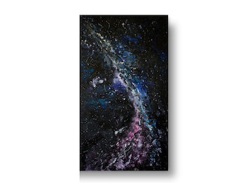 ACRYLIC PAINTING WALL Art Original Abstract Painting, Milky Way Universe art, Black Purple art on Canvas, Home Decor, Housewarming Gift Idea