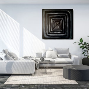 ACRYLIC PAINTING On CANVAS Black And White Artwork Contemporary Wall art Monochrome Living Room Artwork Handprinted Canvas Design image 4
