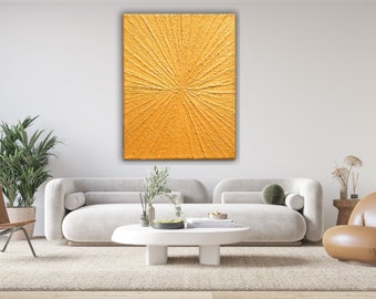 Abstract Art "Golden Radiance" - Dynamic Acrylic Painting on Rectangular Canvas