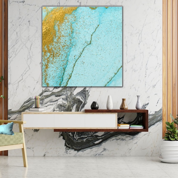 Print on canvas turquoise and gold elegant wall art