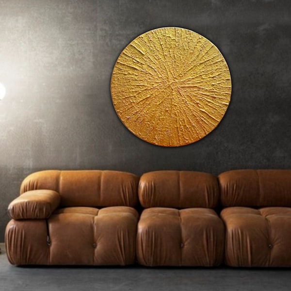 Abstract Gold Circle Wall Art Etsy
