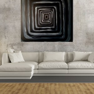 ACRYLIC PAINTING On CANVAS Black And White Artwork Contemporary Wall art Monochrome Living Room Artwork Handprinted Canvas Design image 6